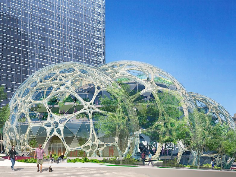 In downtown Seattle, Amazon is working on three, 100-foot tall domes. They're already under construction and scheduled for completion in 2018.
