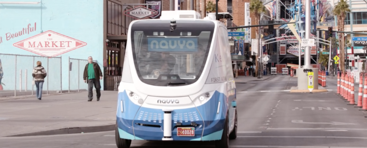 The first driverless bus on US public roads carries 15 and travels 0.2 miles in Las Vegas