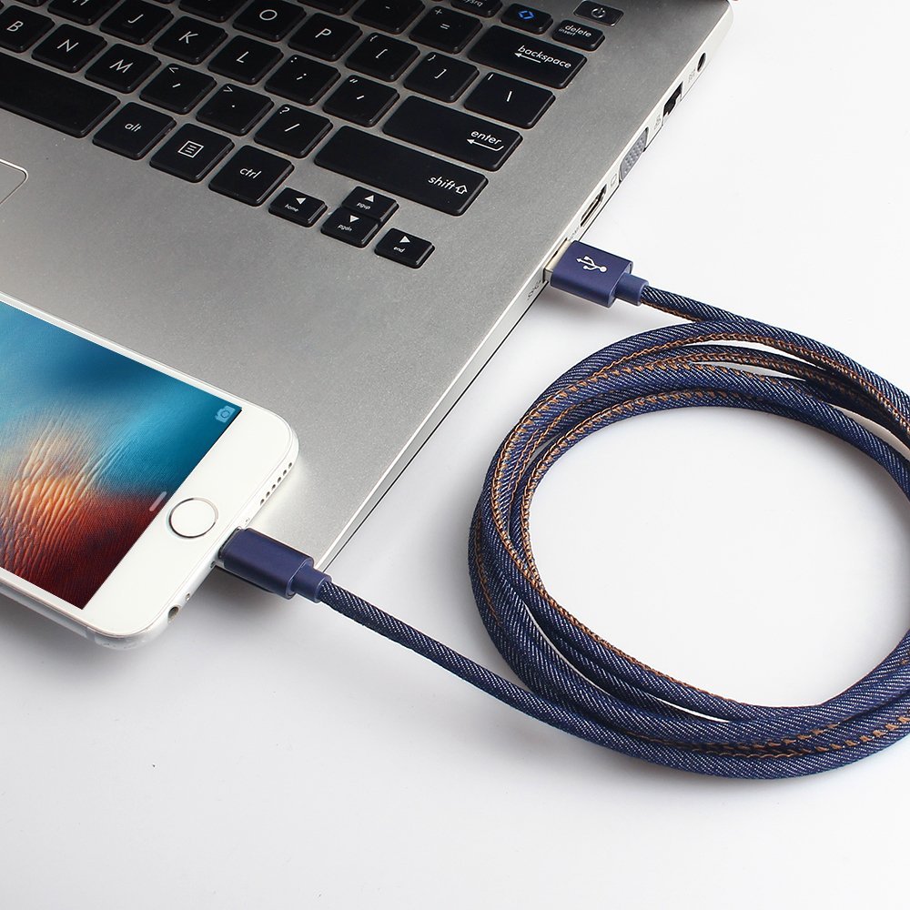 Belog Lightning Cable 3Pack 6FT Long Denim Cord Apple iPhone Cable Denim Blue
