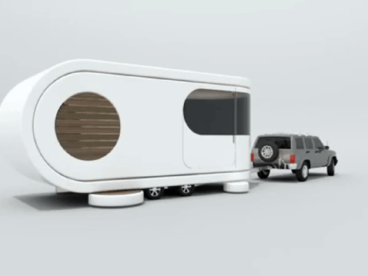 Futuristic camper expands to reveal huge party deck